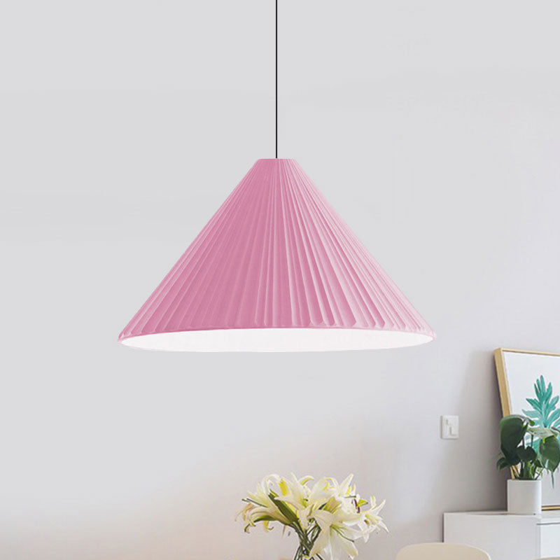 White/Pink/Blue Ribbed Cone Pendant Light Nordic Style 1 Light Living Room Hanging Lamp, 8"/12.5"/16" Diameter