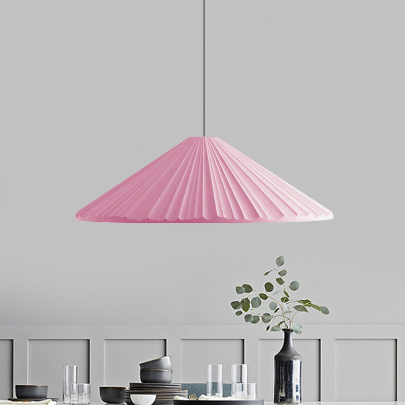 White/Pink/Blue Ribbed Cone Pendant Light Nordic Style 1 Light Living Room Hanging Lamp, 8"/12.5"/16" Diameter