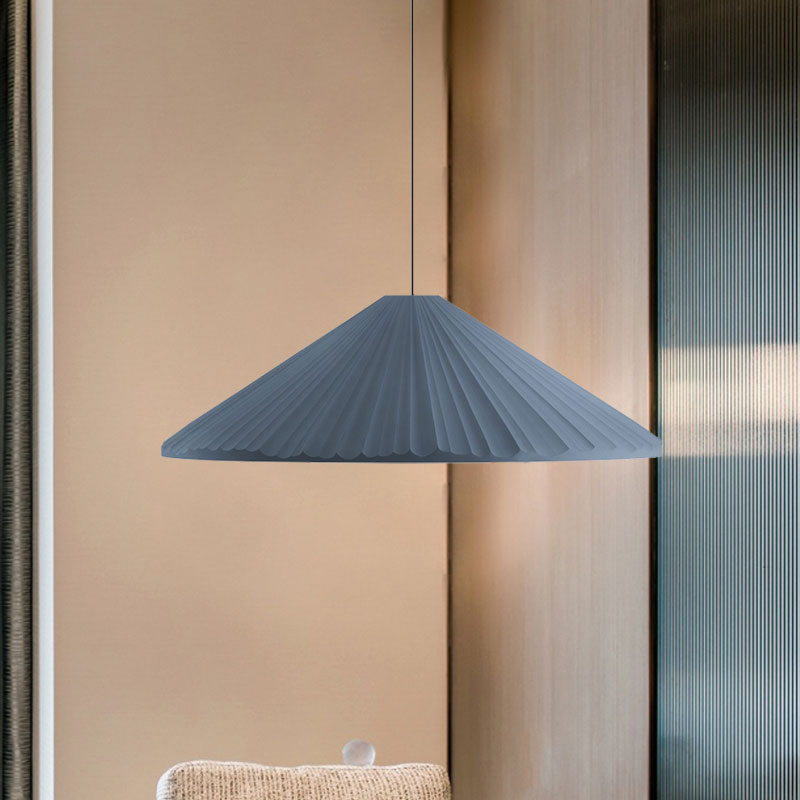 White/Pink/Blue Ribbed Cone Pendant Light Nordic Style 1 Light Living Room Hanging Lamp, 8"/12.5"/16" Diameter