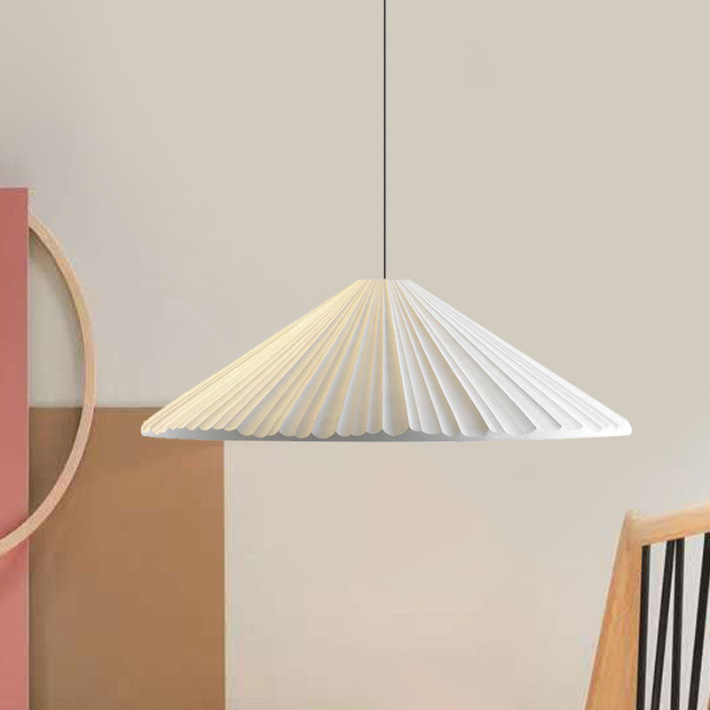 White/Pink/Blue Ribbed Cone Pendant Light Nordic Style 1 Light Living Room Hanging Lamp, 8"/12.5"/16" Diameter