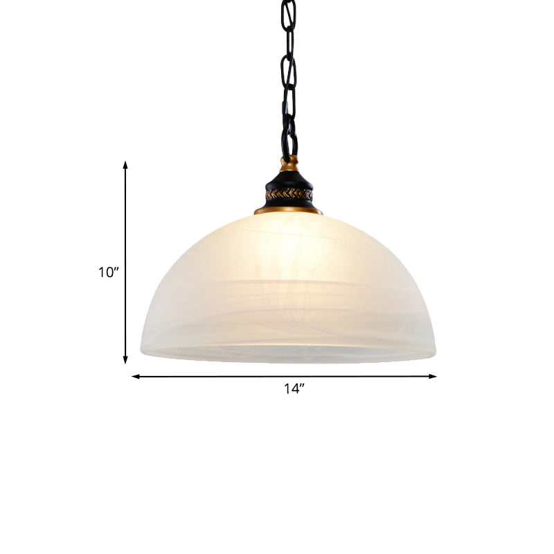Single-Bulb Dome Ceiling Pendant Light Vintage White Frosted Glass Hanging Lamp for Living Room with Chain