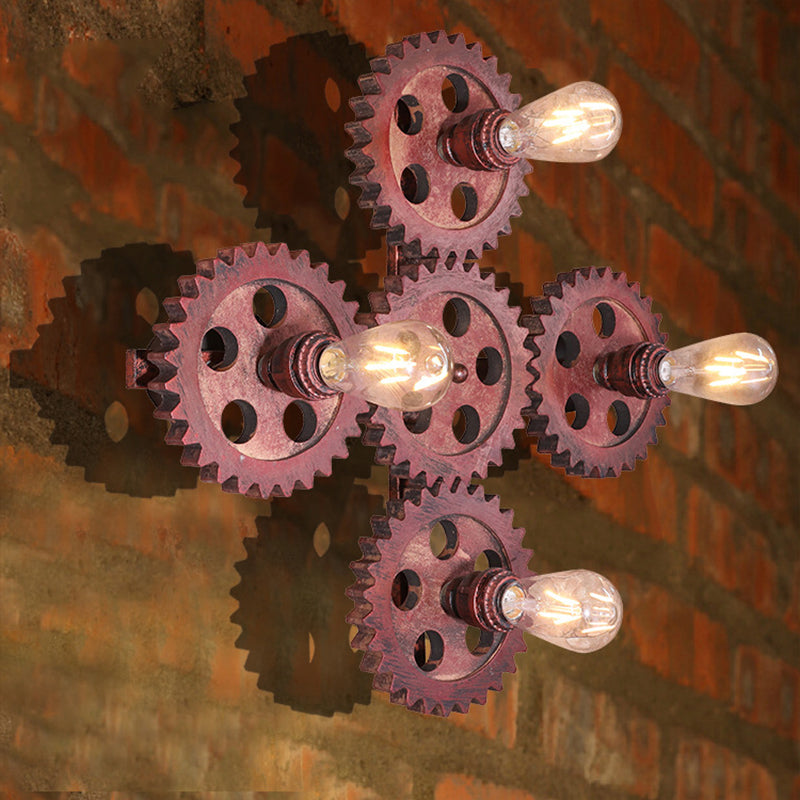 4 Lichter Zahnrad Wandbeleuchtung antike stilvolle dunkle rostelötzliche Lampenlampe für das Restaurant