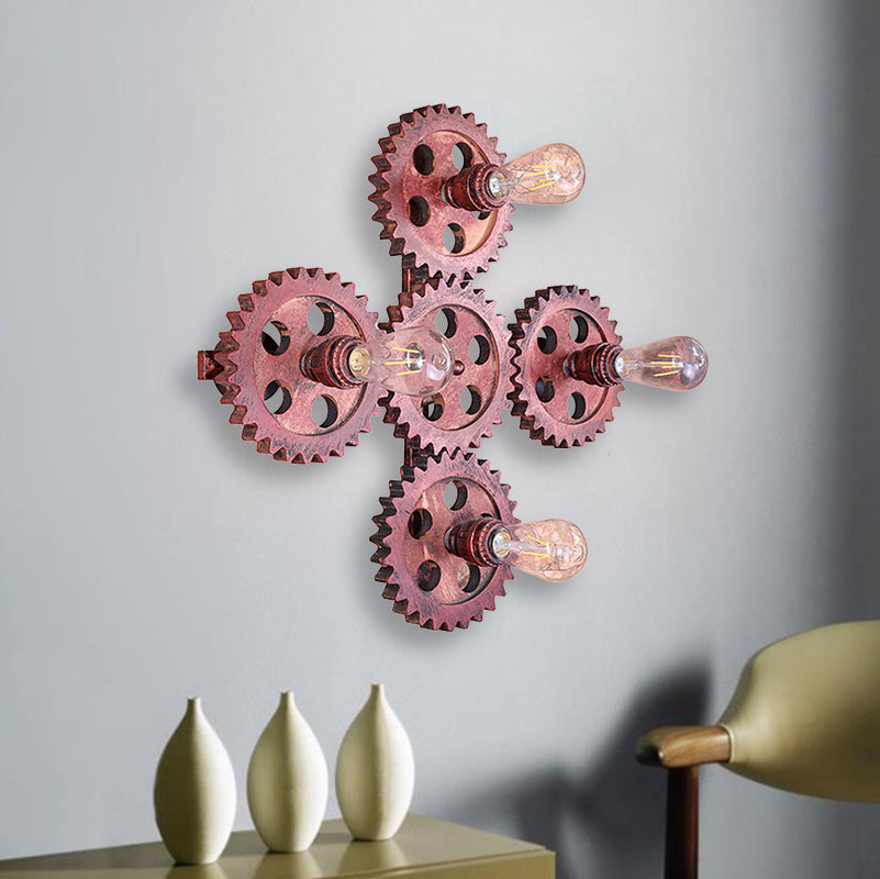 4 Lichter Zahnrad Wandbeleuchtung antike stilvolle dunkle rostelötzliche Lampenlampe für das Restaurant