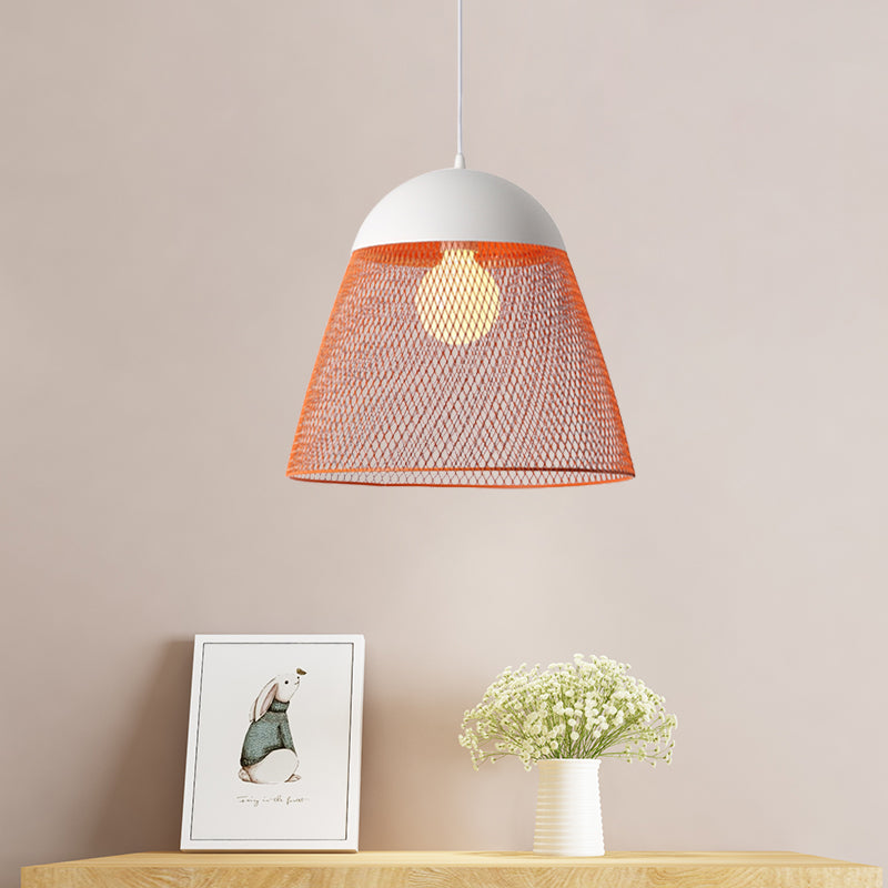 1 Bulb Wire Mesh Pendant Lamp with Dome Shade Metallic Nordic Living Room Suspended Light in Blue/Green/Orange