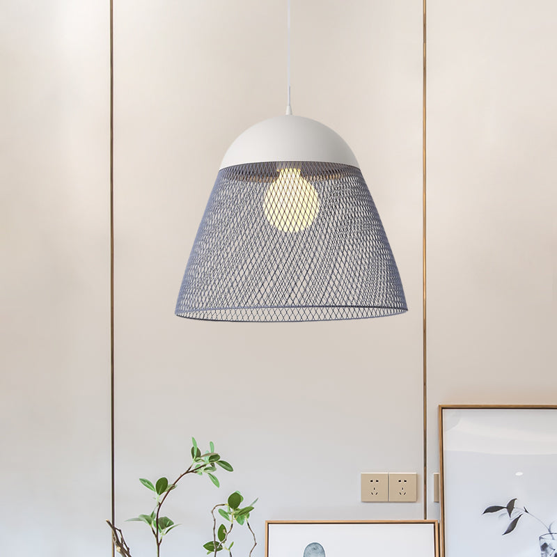 1 Bulb Wire Mesh Pendant Lamp with Dome Shade Metallic Nordic Living Room Suspended Light in Blue/Green/Orange