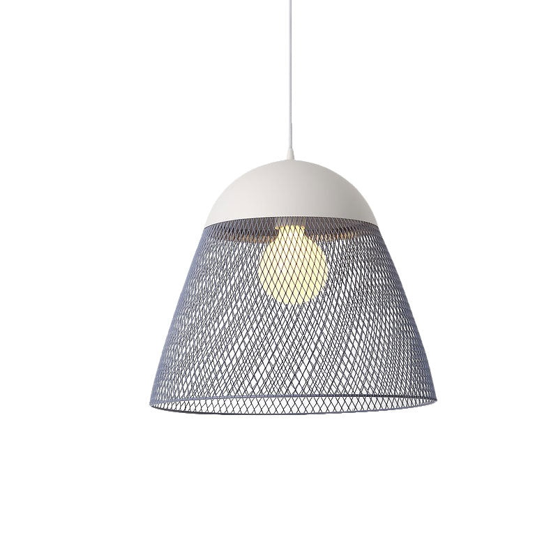 1 Bulb Wire Mesh Pendant Lamp with Dome Shade Metallic Nordic Living Room Suspended Light in Blue/Green/Orange