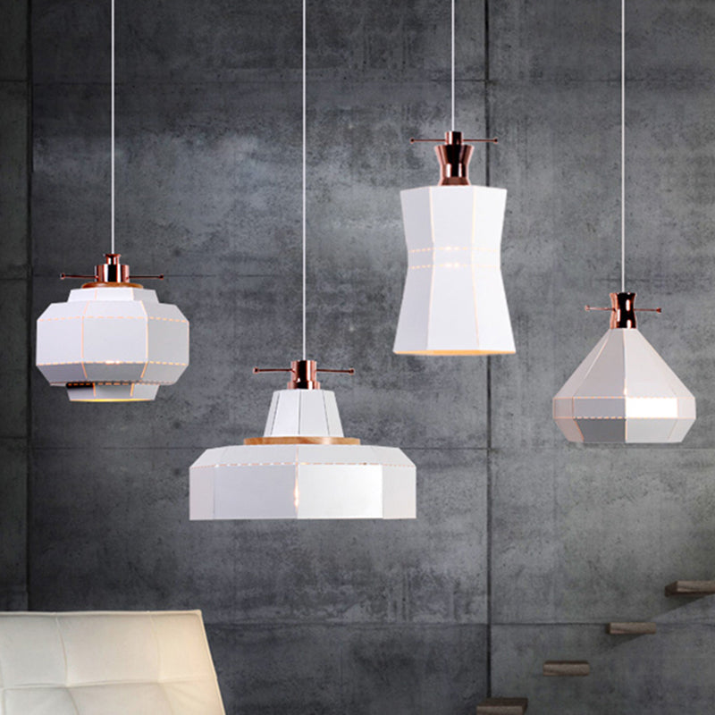 Cylinder/Diamond Shade Indoor Pendant Lighting Modern Style Metal and Wood 1 Light Black/White Ceiling Fixture