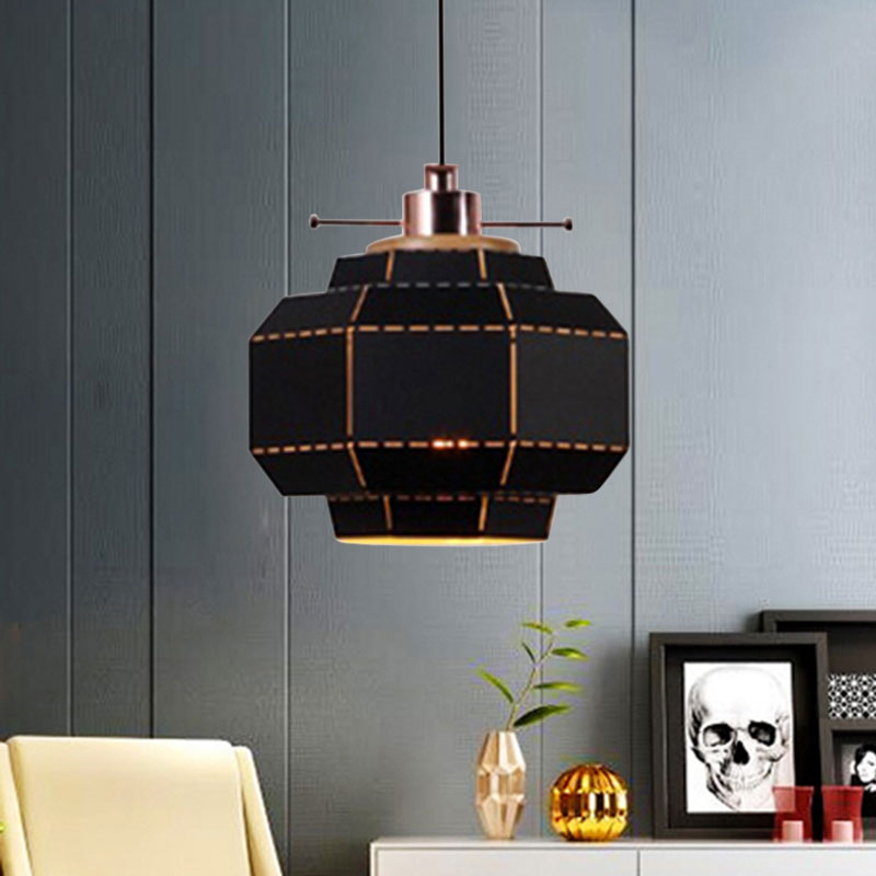 Cylinder/Diamond Shade Indoor Pendant Lighting Modern Style Metal and Wood 1 Light Black/White Ceiling Fixture
