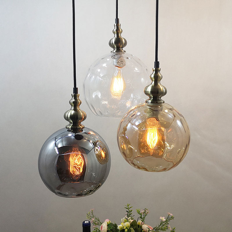 1 Bulb Globe Pendant Light Contemporary Hammered Glass Suspension Light for Boutique Kitchen