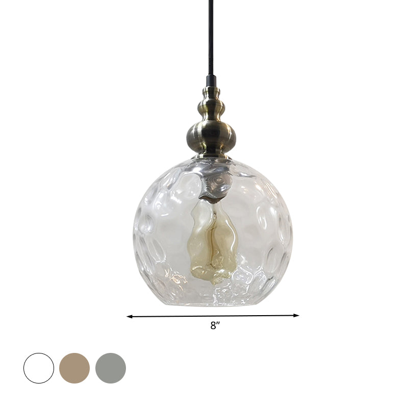 1 Bulb Globe Pendant Light Contemporary Hammered Glass Suspension Light for Boutique Kitchen