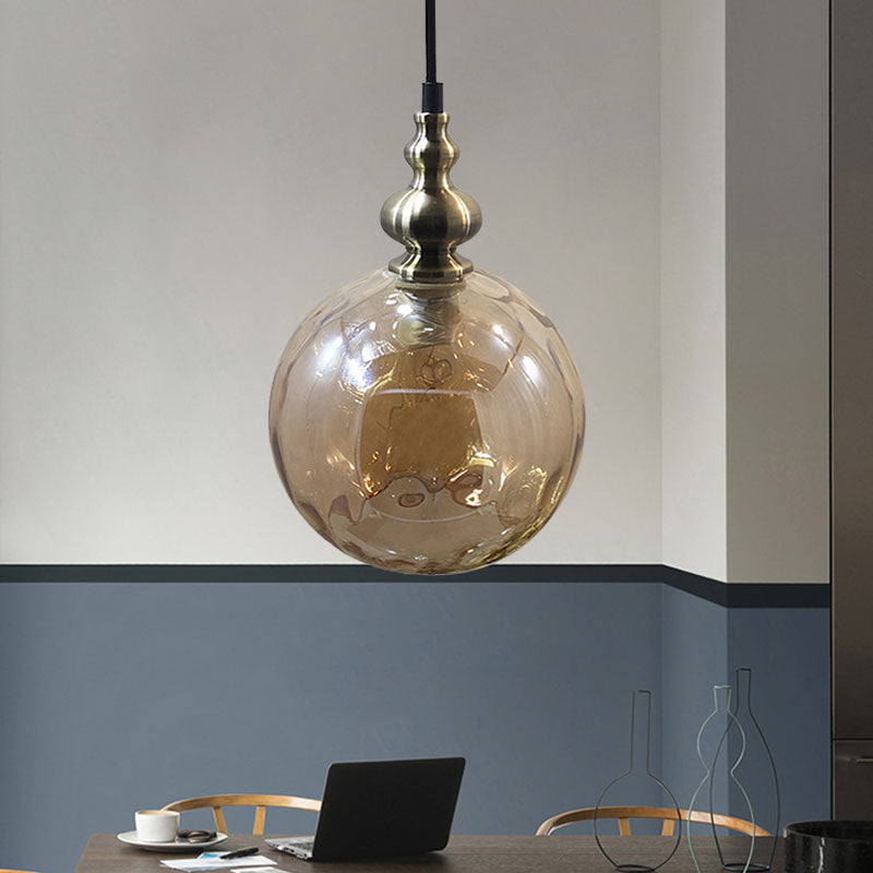 1 Bulb Globe Pendant Light Contemporary Hammered Glass Suspension Light for Boutique Kitchen
