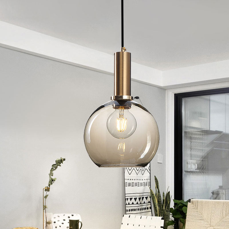 Sombra curva sala de estar iluminación colgante de vaso limpio/estilo simple de estilo colgante con enchufe de lámpara de latón