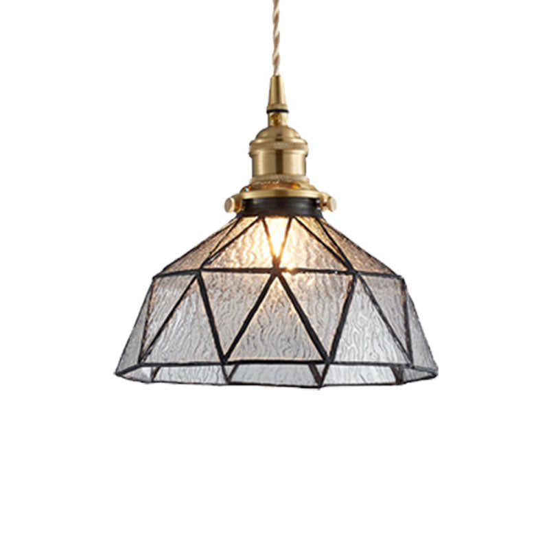 Polyhedron Domed Pendant Lamp 1 Head Tiffany Style Glass Suspension Light for Gallery