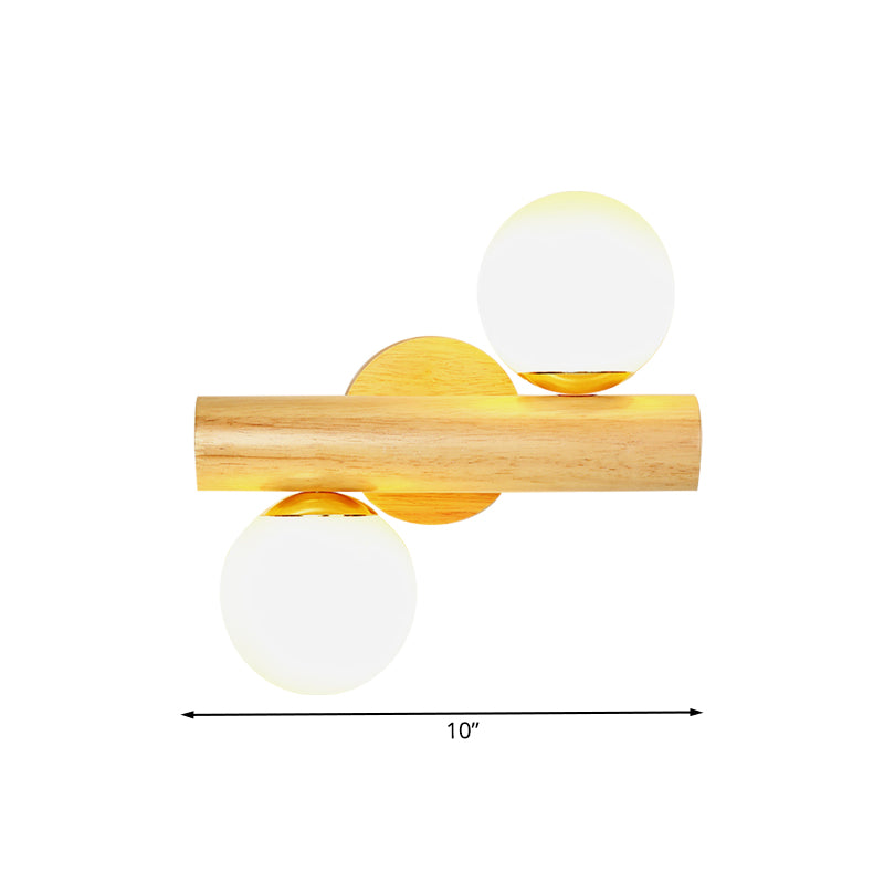 Luz de la pared de globo de vidrio de leche con base de madera 2 luces lámpara de pared contemporánea en blanco para el baño