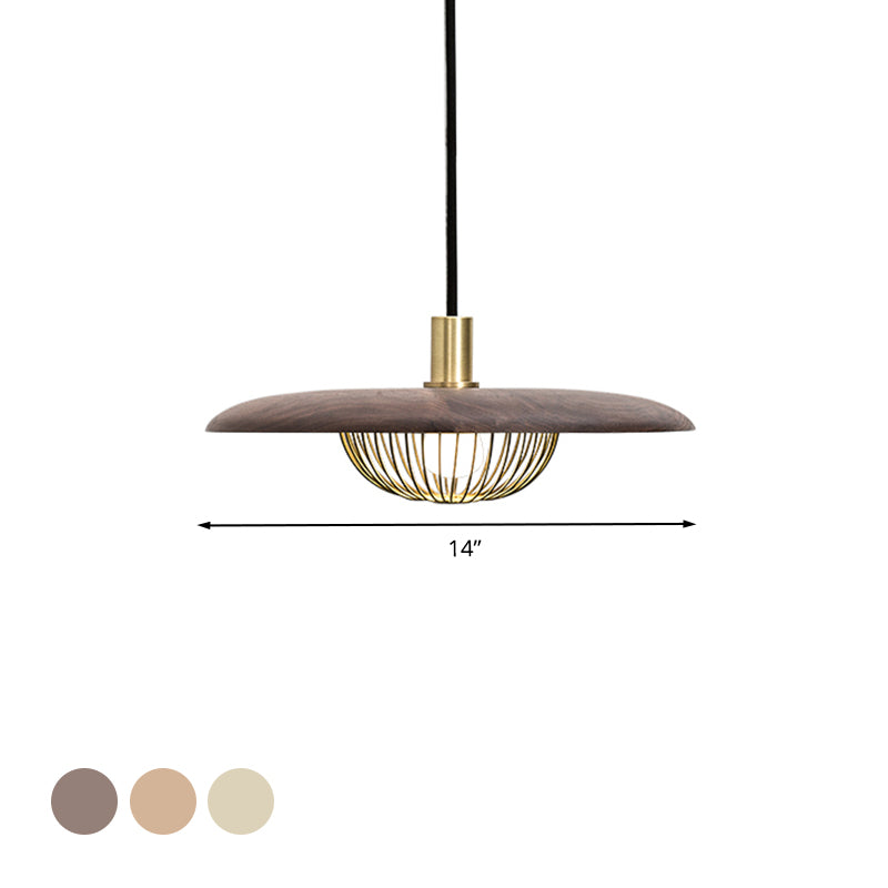 Iron Wire Domed Pendant Light with Wooden Shade Cloth Shop 1 Light Modern Suspension Light