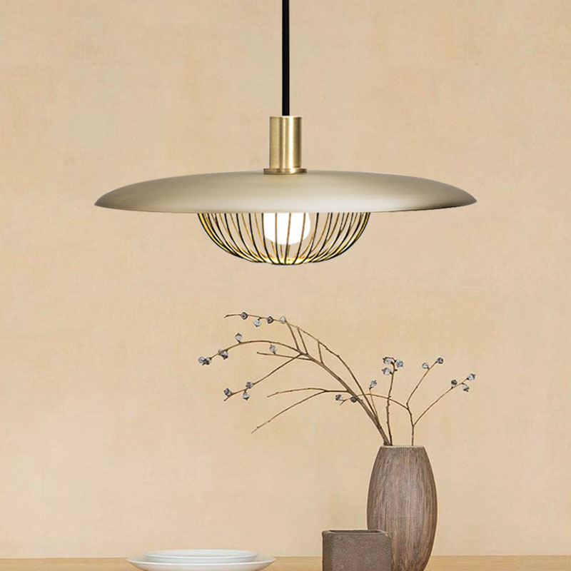 Iron Wire Domed Pendant Light with Wooden Shade Cloth Shop 1 Light Modern Suspension Light