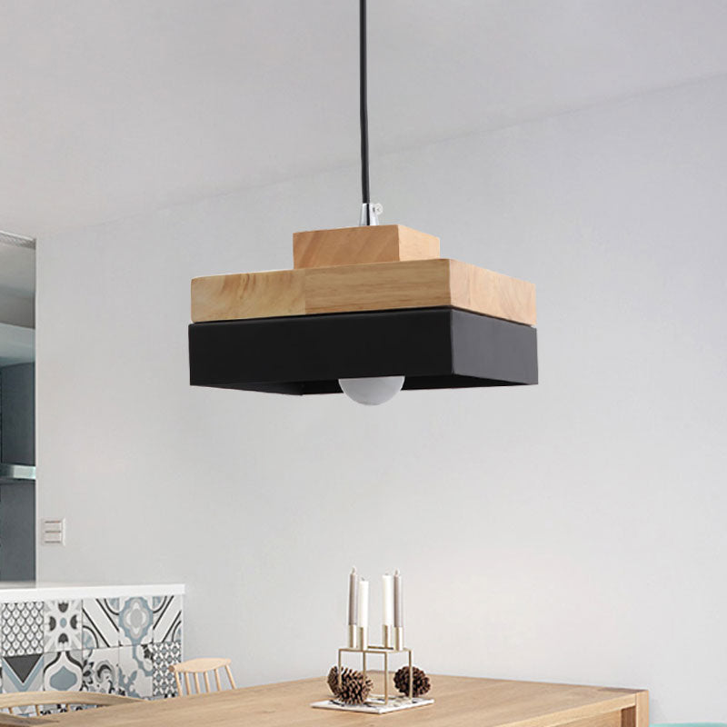 Macaron Loft Round/Square Pendant Lighting Single Light Wood Anhängerlampe für Esszimmerbuchladen