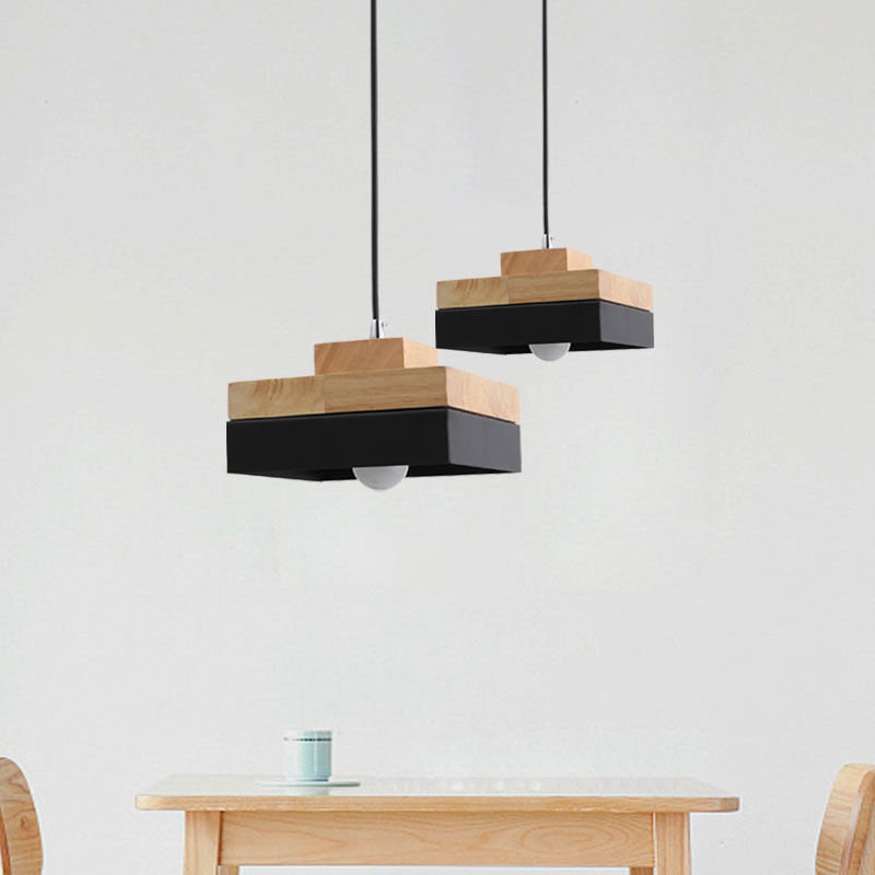 Macaron Loft Round/Square Pendant Lighting Single Light Wood Anhängerlampe für Esszimmerbuchladen