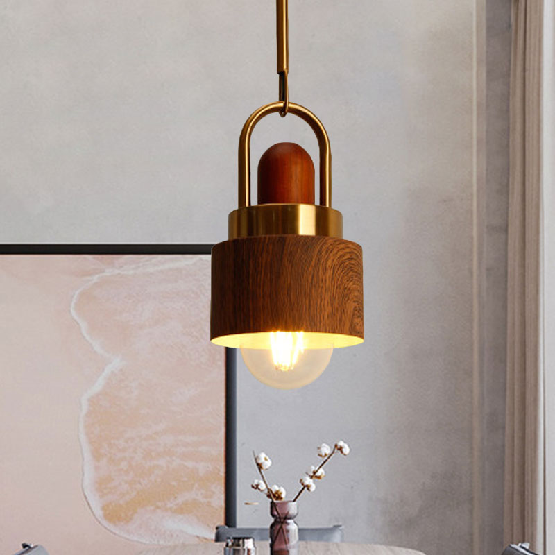 Rustic Style Hanging Light Wood Single Light Brown Pendant Lamp for Living Room Kitchen