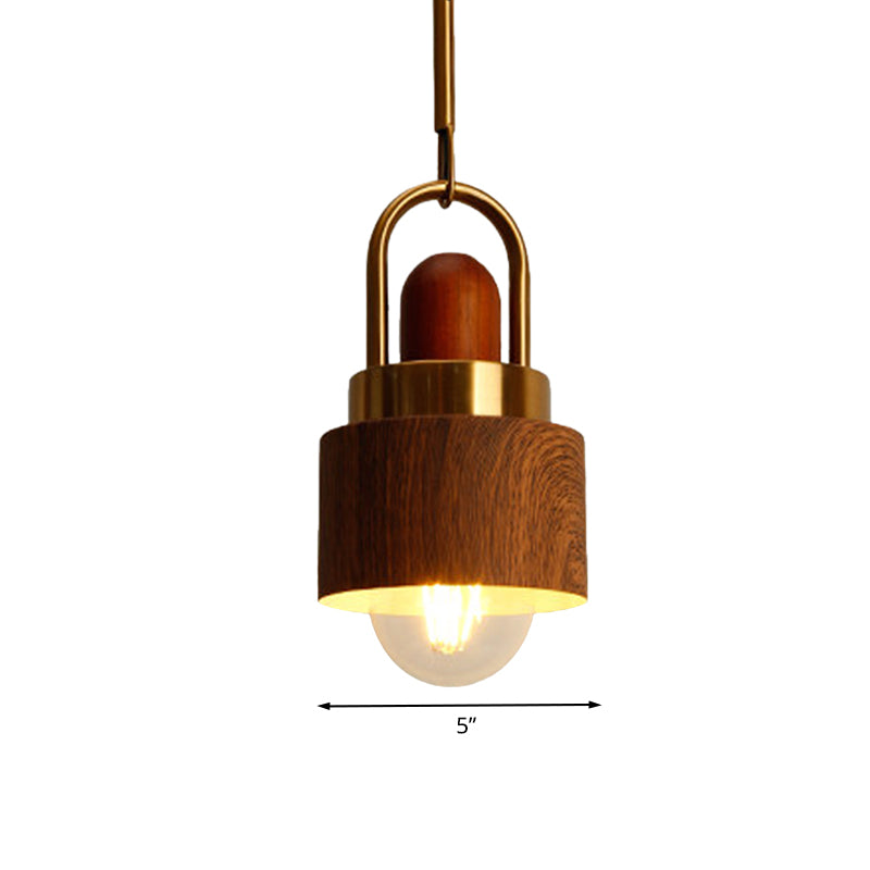 Rustic Style Hanging Light Wood Single Light Brown Pendant Lamp for Living Room Kitchen