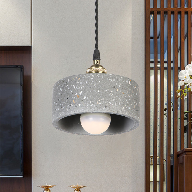 Minimalist Undertint Pendant Light Drum Shaped Single Head Cement Suspension Light for Kitchen