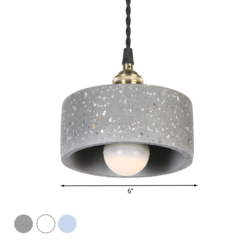 Minimalist Undertint Pendant Light Drum Shaped Single Head Cement Suspension Light for Kitchen