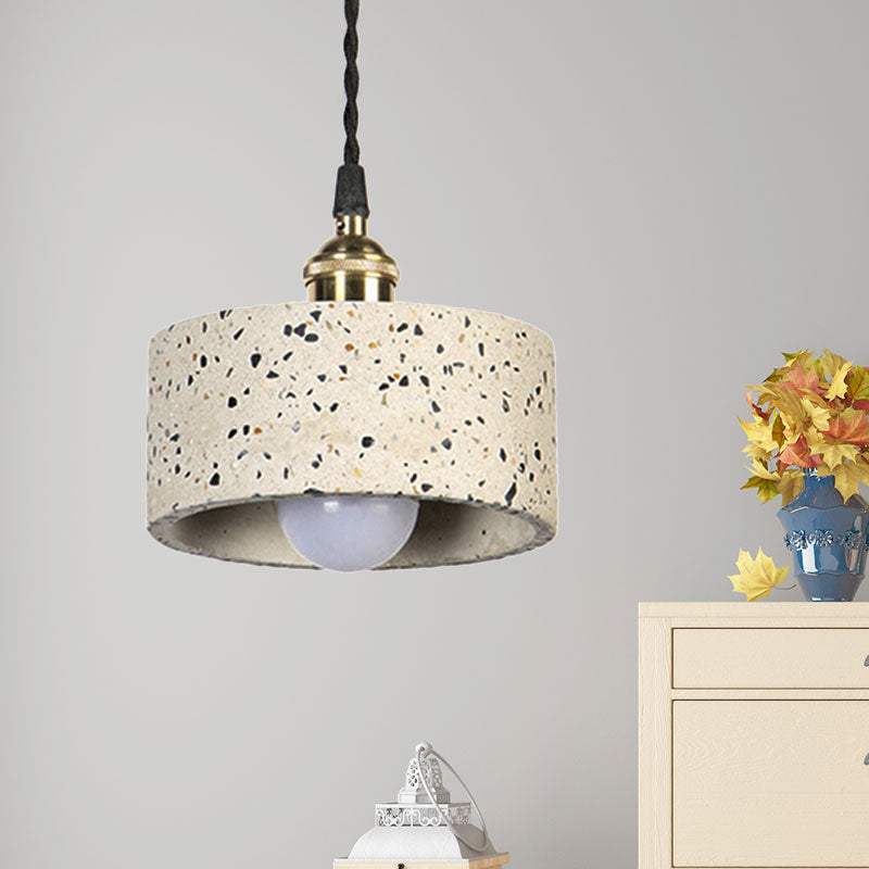 Minimalist Undertint Pendant Light Drum Shaped Single Head Cement Suspension Light for Kitchen
