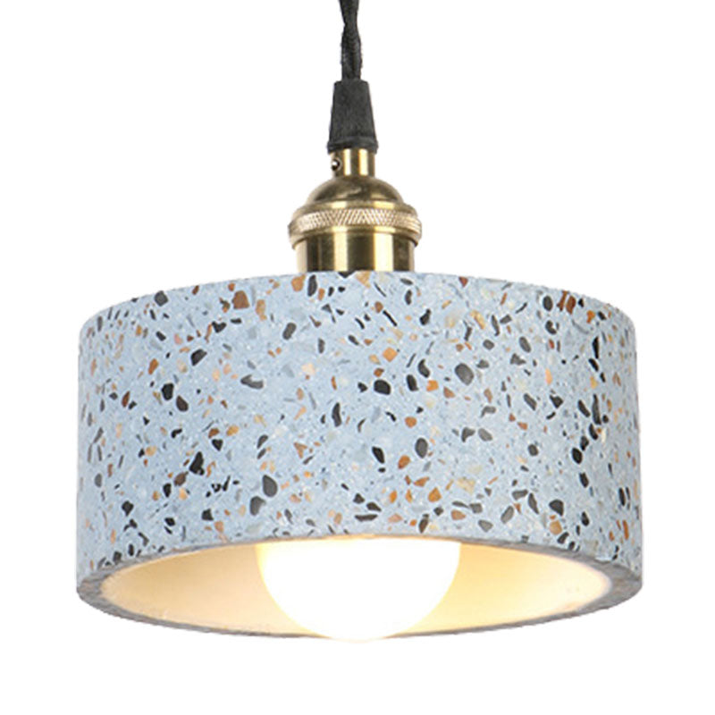 Minimalist Undertint Pendant Light Drum Shaped Single Head Cement Suspension Light for Kitchen