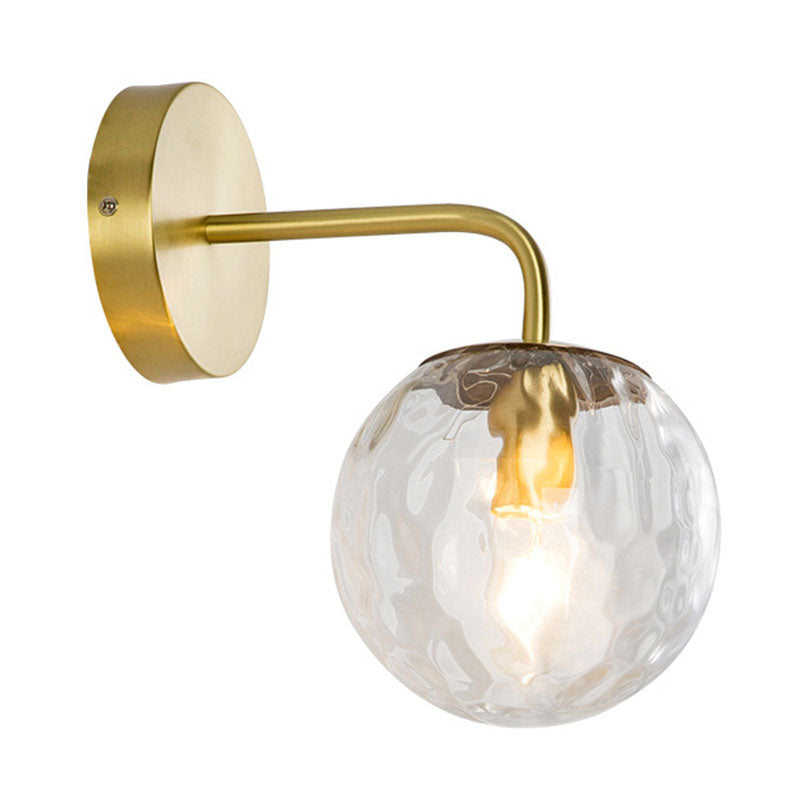 Woonkamer kaarsland sconce met bol schaduw gehamerd glas 1 licht moderne gouden wandlamp