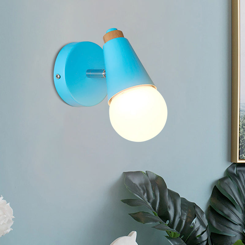 Macaron loft zoete kegel wandlicht met metaal/houten achterplaat roteerbare enkel licht wandlamp in blauw/groen/roze voor gang