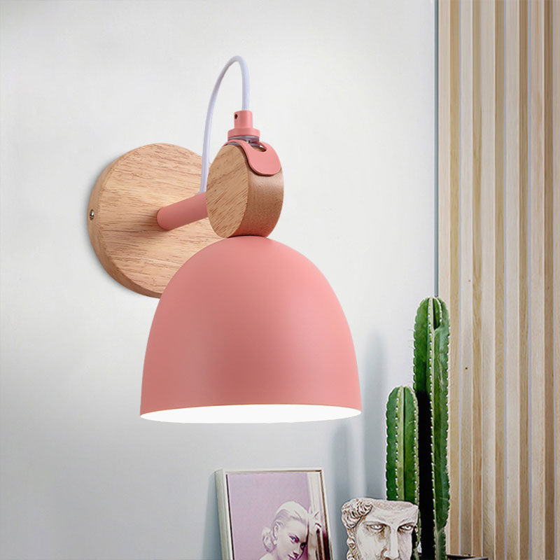 Metal Bowl Shade Sconce Lamp Kid Bedroom Shop 1 Head Macaron Style Wall Light