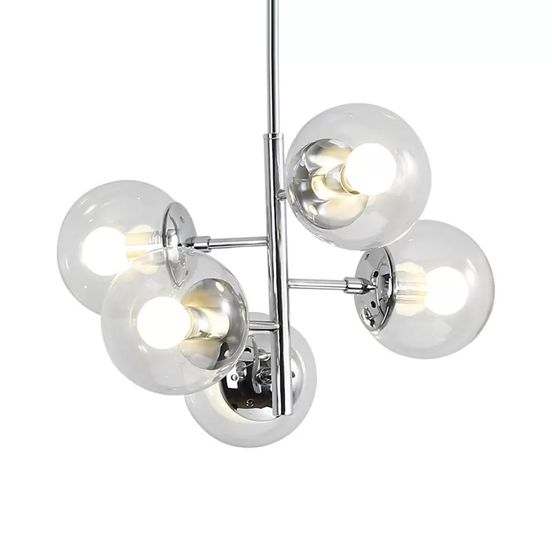 Chrome Sphere Chandelier Contemporary Style 5 Lights Clear Glass Pendant Lightture