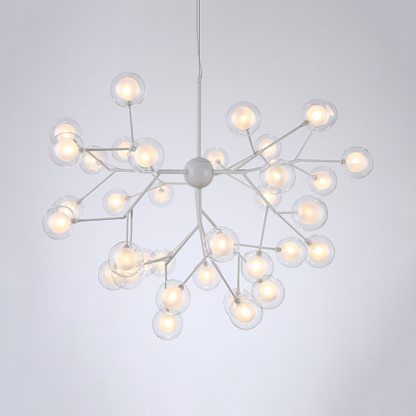 Branching Chandelier Light with Clear Glass Ball Shade Modern Style 9/27 Bulbs Black/White Ceiling Light Fixture