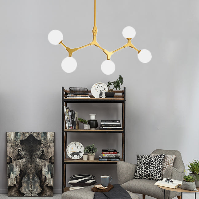 Ast Hanging Lampe moderne nordische Stil Opalglas 5/6/7 Lichter Gold Kronleuchter Licht