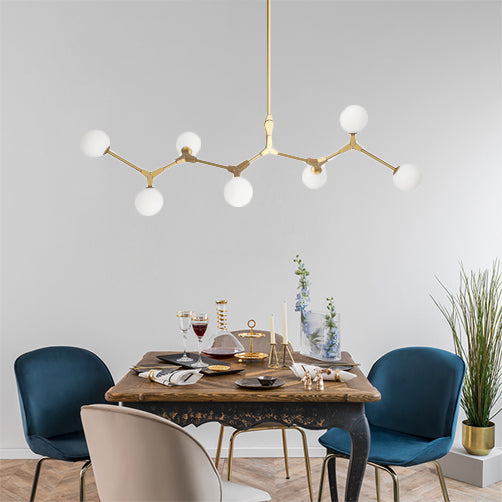 Ast Hanging Lampe moderne nordische Stil Opalglas 5/6/7 Lichter Gold Kronleuchter Licht