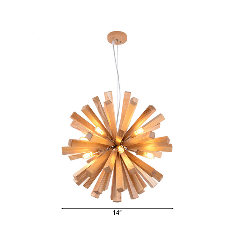 Starburst kroonluchter hanglamp modernisme hout 14 "/20.5"/28 "dia led beige hangend plafondlicht