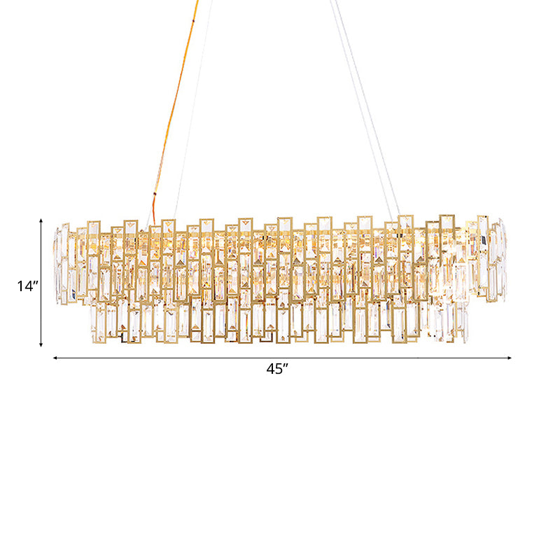 Crystal Block Linear Chandelier Light Contemporary Gold LED Hanging Ceiling Lamp for Living Room, 35.5"/45" Wide