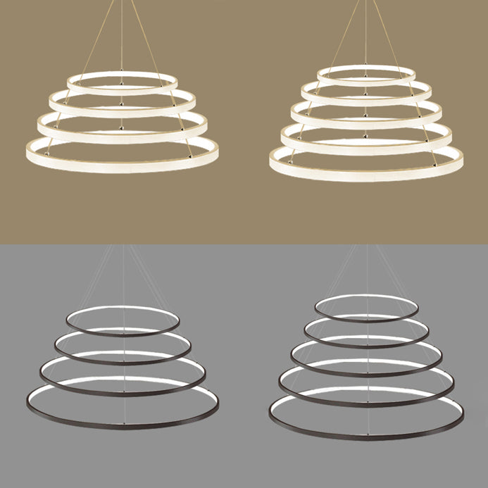 Ring kroonluchter hanger Moderne acryl -LED 3/4/5 lichten zwart/wit/bruin plafond opgehangen armatuur in warm/wit/natuurlijk licht