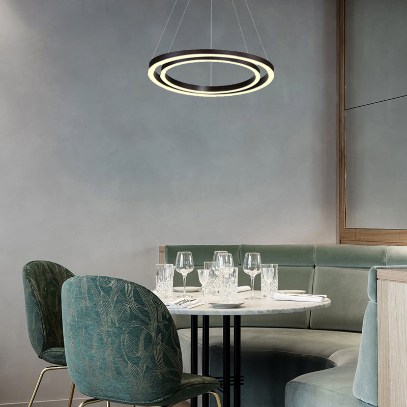 Brown Hoop Chandelier Contemporary 1/2/3-Ring Acrylic LED Ceiling Light Fixture in Warm/White Light