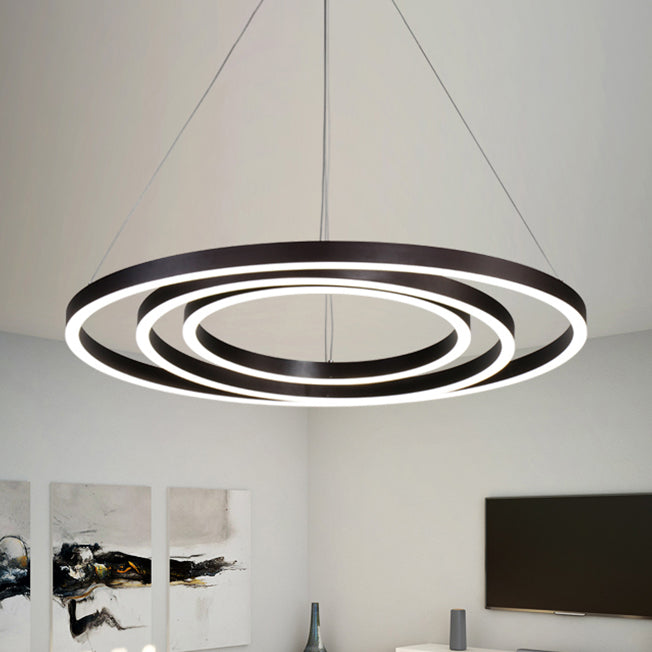 Brown Hoop Chandelier Contemporary 1/2/3-Ring Acrylic LED Ceiling Light Fixture in Warm/White Light