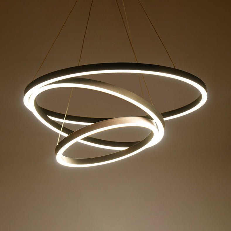 Brown Hoop Chandelier Contemporary 1/2/3-Ring Acrylic LED Ceiling Light Fixture in Warm/White Light