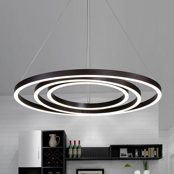 Brown Hoop Chandelier Contemporary 1/2/3-Ring Acrylic LED Ceiling Light Fixture in Warm/White Light