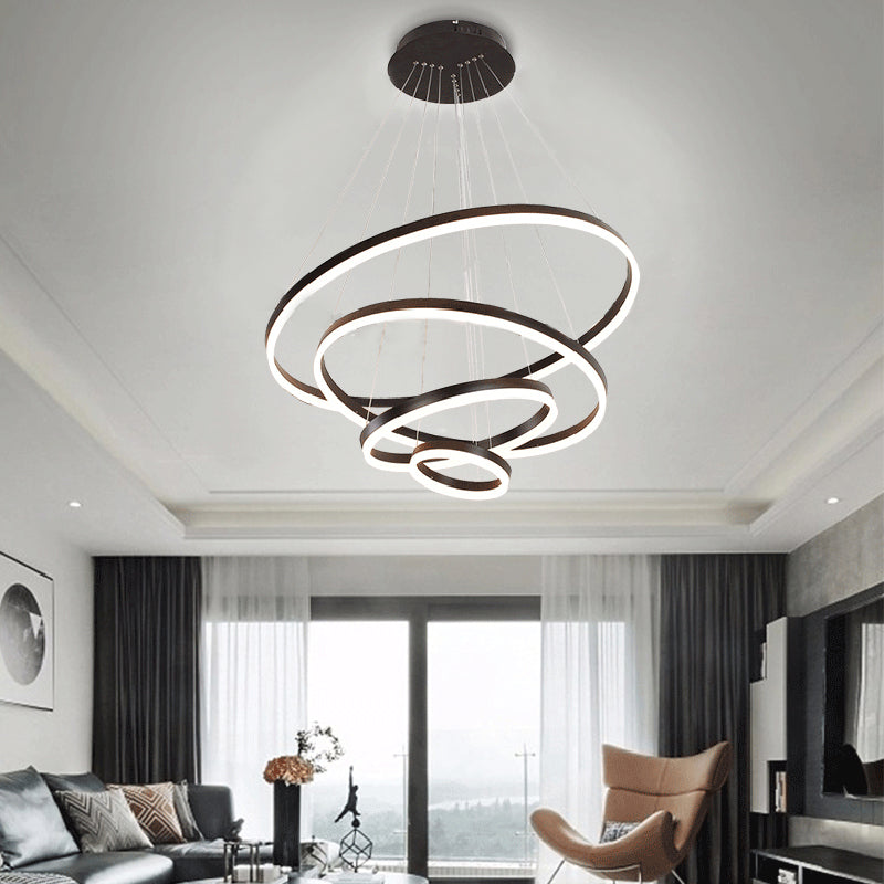 Brown Hoop Chandelier Contemporary 1/2/3-Ring Acrylic LED Ceiling Light Fixture in Warm/White Light