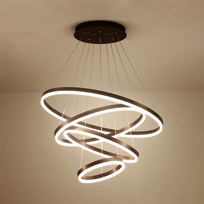 Brown Hoop Chandelier Contemporary 1/2/3-Ring Acrylic LED Ceiling Light Fixture in Warm/White Light