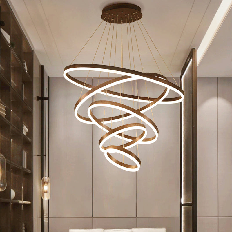 Brown Hoop Chandelier Contemporary 1/2/3-Ring Acrylic LED Ceiling Light Fixture in Warm/White Light