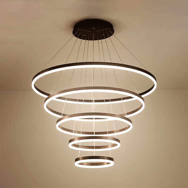 Brown Hoop Chandelier Contemporary 1/2/3-Ring Acrylic LED Ceiling Light Fixture in Warm/White Light