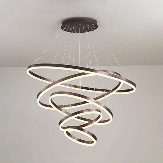 Brown Hoop Chandelier Contemporary 1/2/3-Ring Acrylic LED Ceiling Light Fixture in Warm/White Light