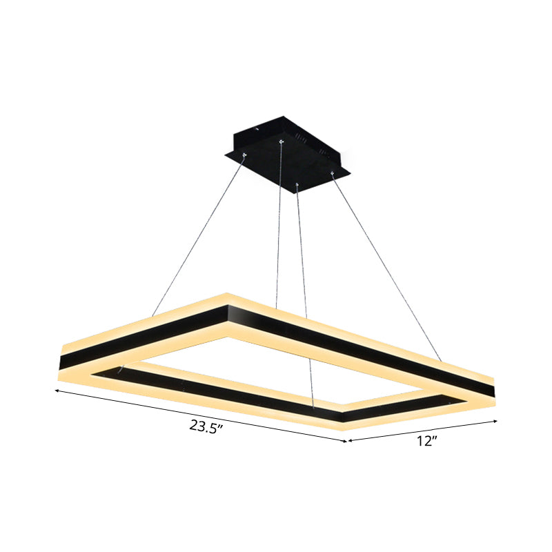 Luce del soffitto rettangolare acrilico LED moderno LED 1/2/3 light Black Candelier ciondolo in luce calda/bianca