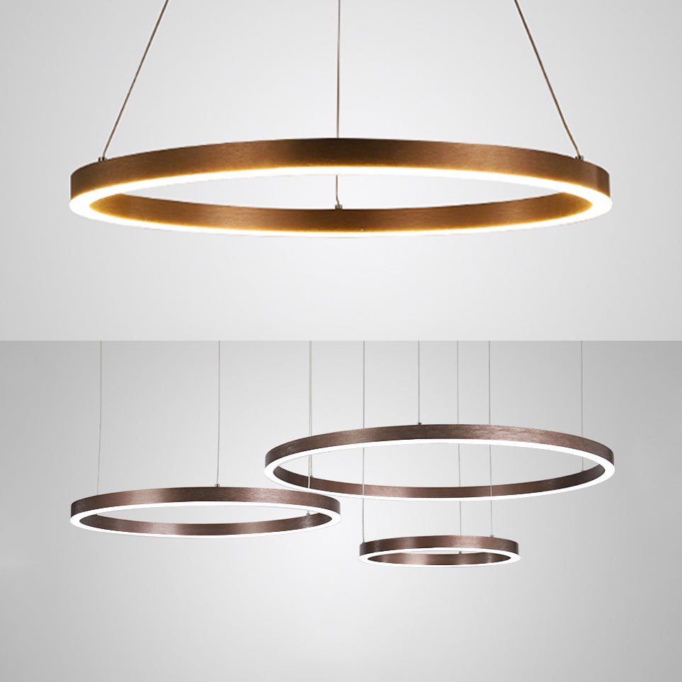 Modern 1/3-Light Hanging Ceiling Light with Acrylic Shade Coffee Round Chandelier Pendant in Warm/White Light