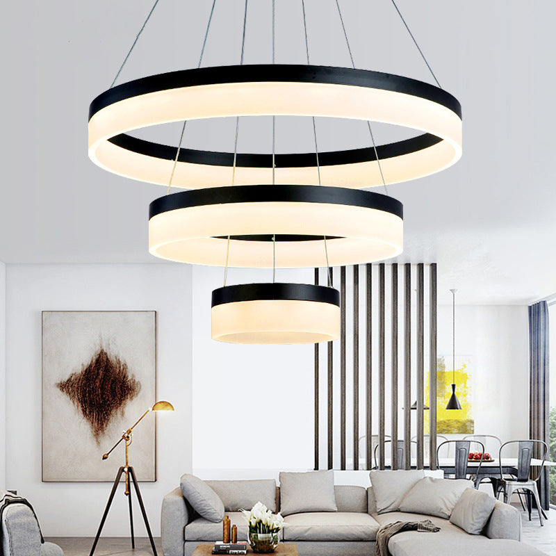 Round Chandelier Pendant Modern Acrylic LED 1/2/3-Light Black/White/Gold Ceiling Light Fixture in Warm/White Light